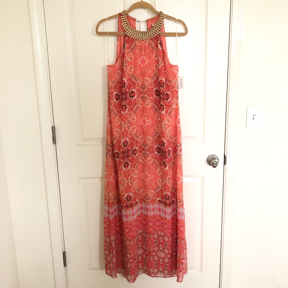 Dress Barn Orange And Pink Maxi Dress Size 10